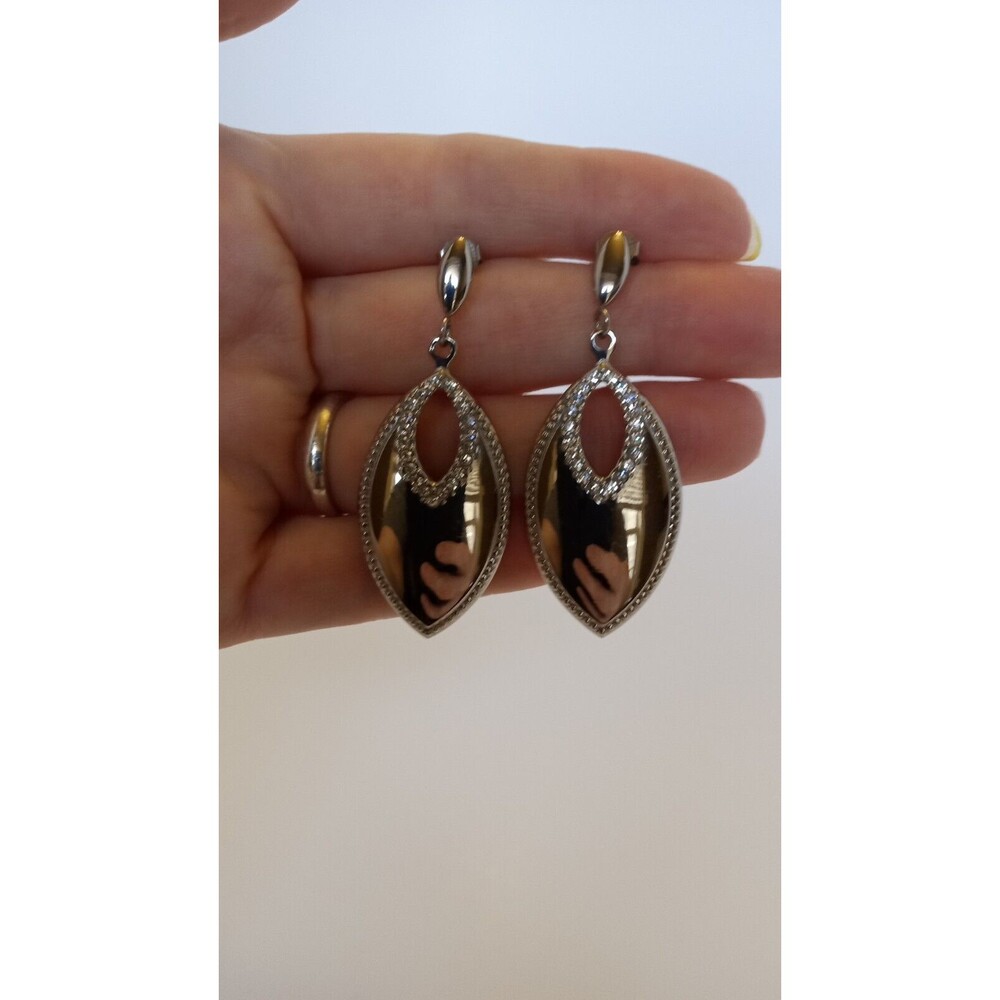 Stainless Steel & Clear Crystal Stud Dangle Earrings 2.5 inch - Picture 4 of 9